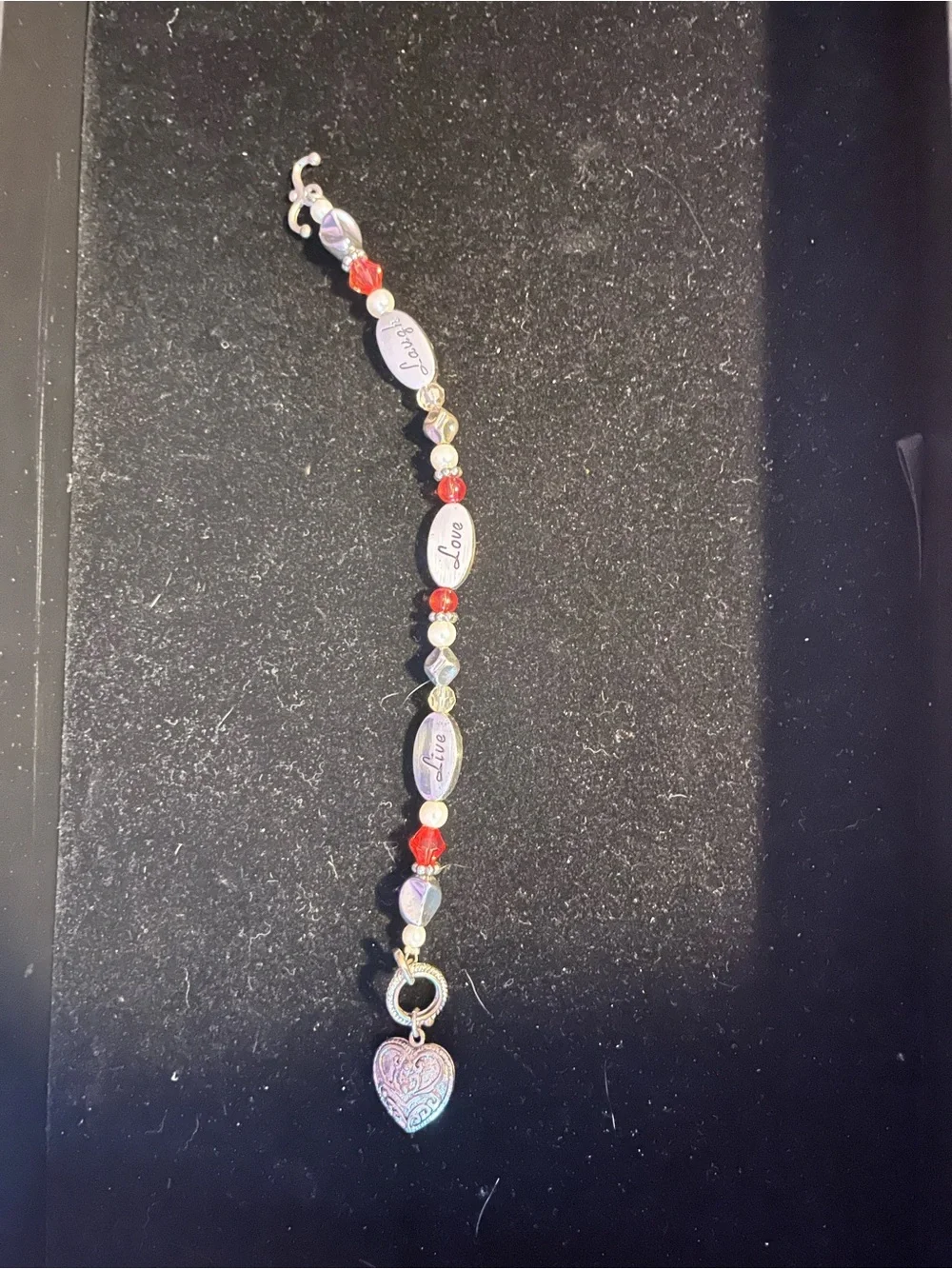 Love Beaded Heart Charm Bracelet - Red and Silver